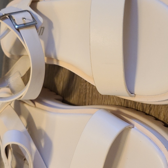 Shein Vegan Leather Double Buckled Ankle Strap Sandals in Off-White - Picture 6 of 13